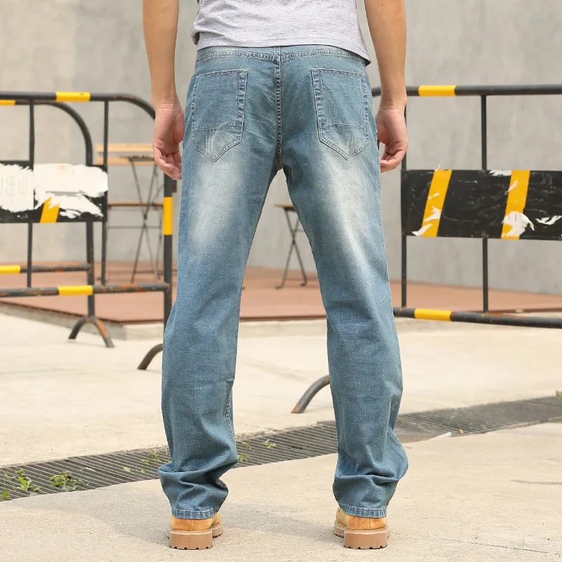 Summer Thin section Baggy Men Jeans Trousers Straight Large Size Elastic Retro Leisure Denim Pants Hip Hop Streetwear Blue Jeans