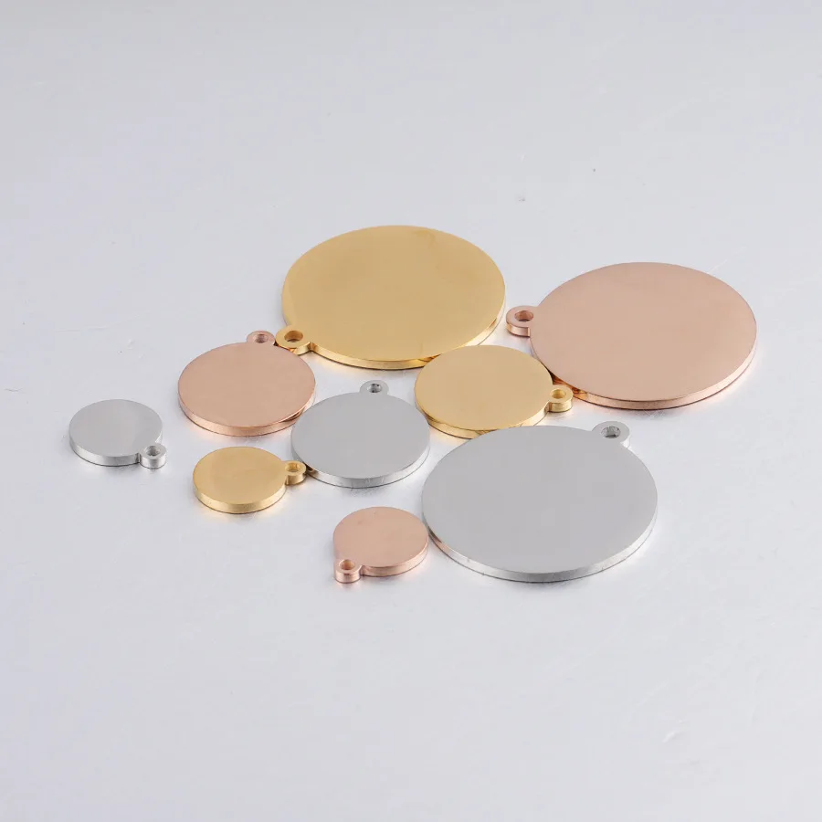 50pcs 10/15/19/20/22/25mm Rose Gold Color Mirror Polish Stainless Steel Round Pendants 1hole  Blanks For DIY Tag jewelry making