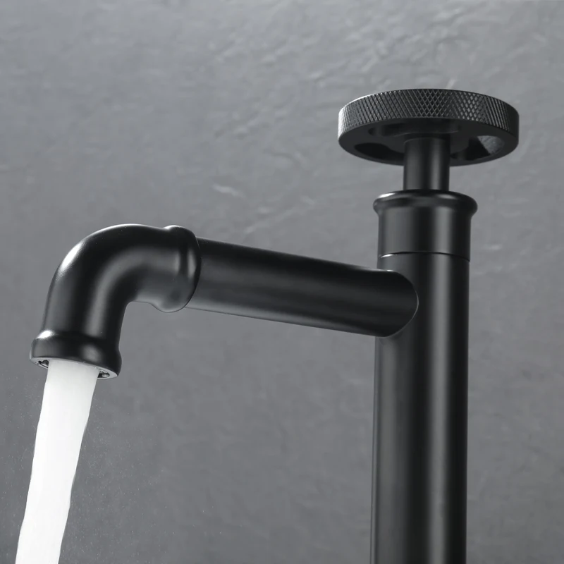 Industrial Style Brass Matte Black Bathroom Sink Faucet Single Hole Basin Cold Water Tap torneira banheiro B3379