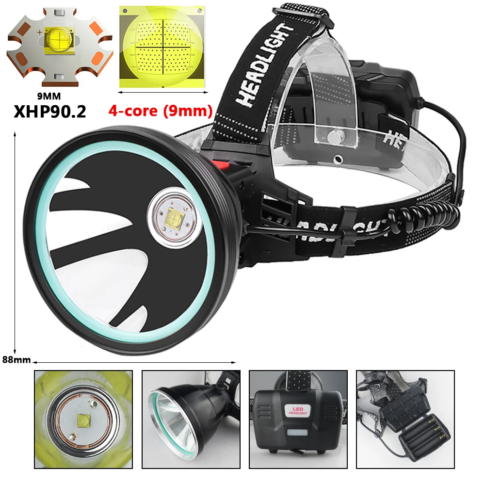 Xhp90.2 4-core Super Bright Led Headlamp Powerbank Headlight Head Lamp Flashlight Torch 3* 18650 Battery 7800mah 2 Colors Light