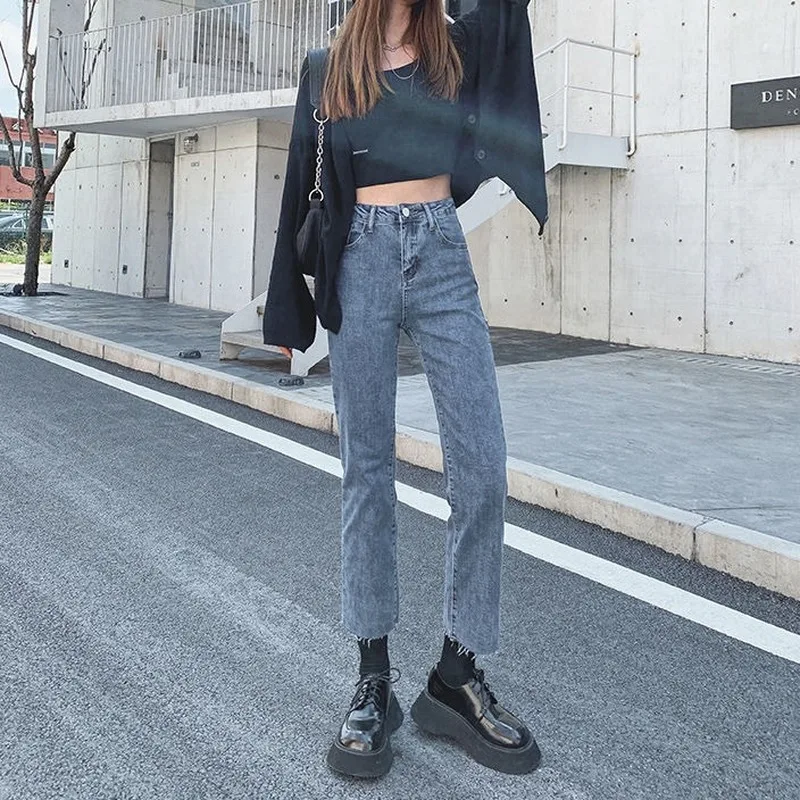 Ankle-length Jeans Women Ripped Vintage Elasticity High Quality Washed Harajuku All-match Students Leisure Lady Daily Female New