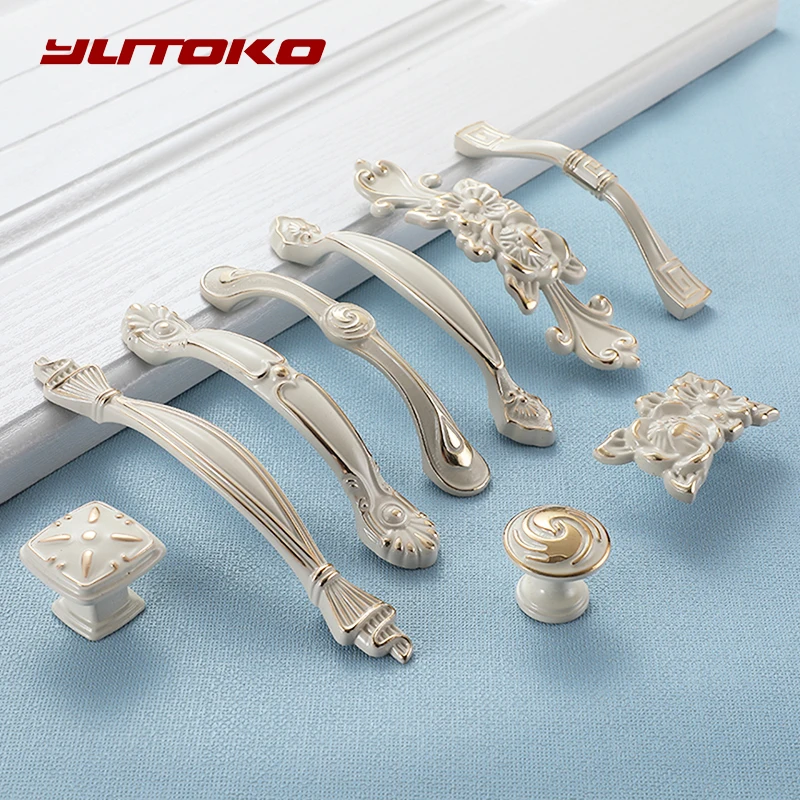 YUTOKO Lvory White Door Handles And Knobs For Cabinet Kitchen Cupboard Zinc Alloy Furniture Handle Dresser Drawer Cabinet Handle