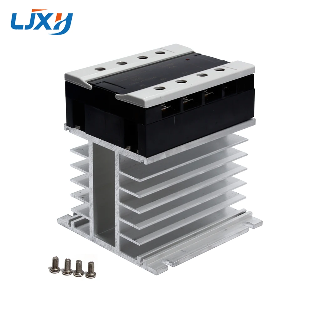 LJXH 3P Solid State Relay with Aluminum Heat Sink Three Phase SSR Radiator Base Silver Load 24-480VAC BRM3 25/40/60/80/100DA