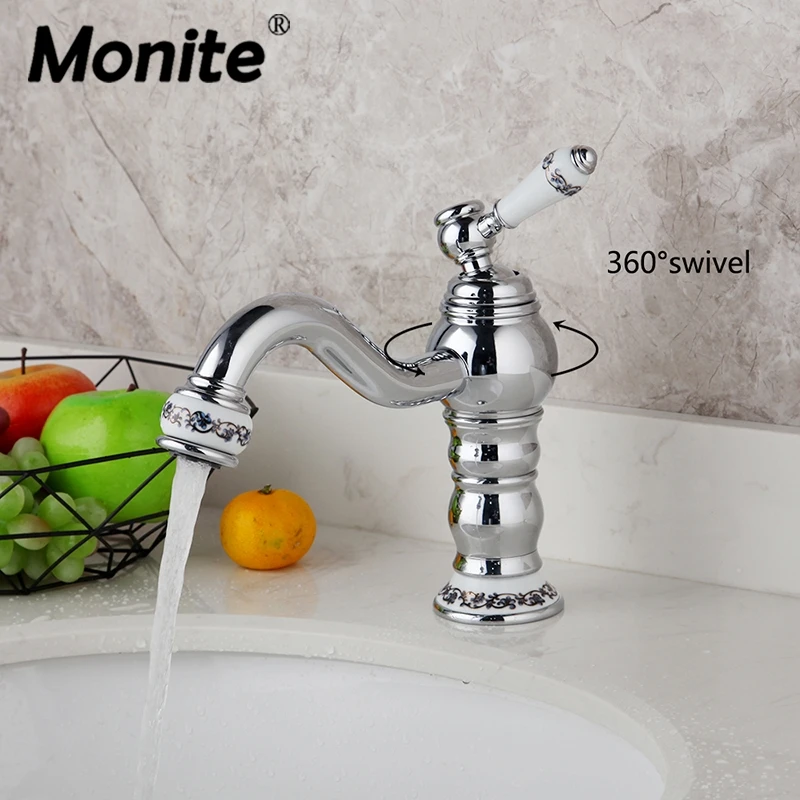 

Monite New Chrome Polished Wash Basin Faucet Bathroom Deck Mounted Basin Sink Tap Mixer Soild Brass Teapot Spout Basin Faucet