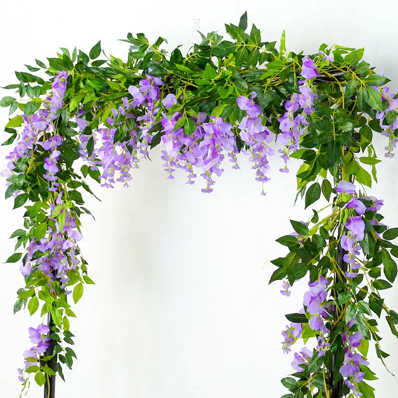 1.8M Artificial Wisteria Flower Vine Wedding Arch Garland Hanging Ornament Fake Green Plants Vine Home Ivy Wall Decoration