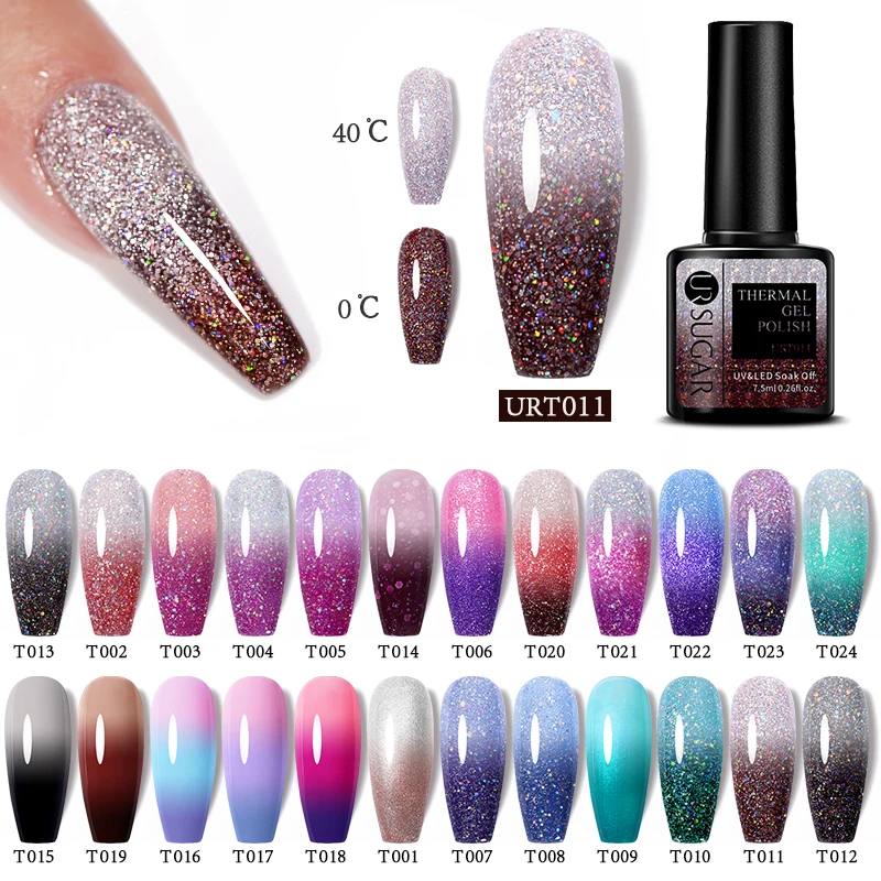 UR SUGAR Thermal Nail Gel Polish Temperature Color Changing Holography Glitter Temperature Soak Off UV Gel Varnish