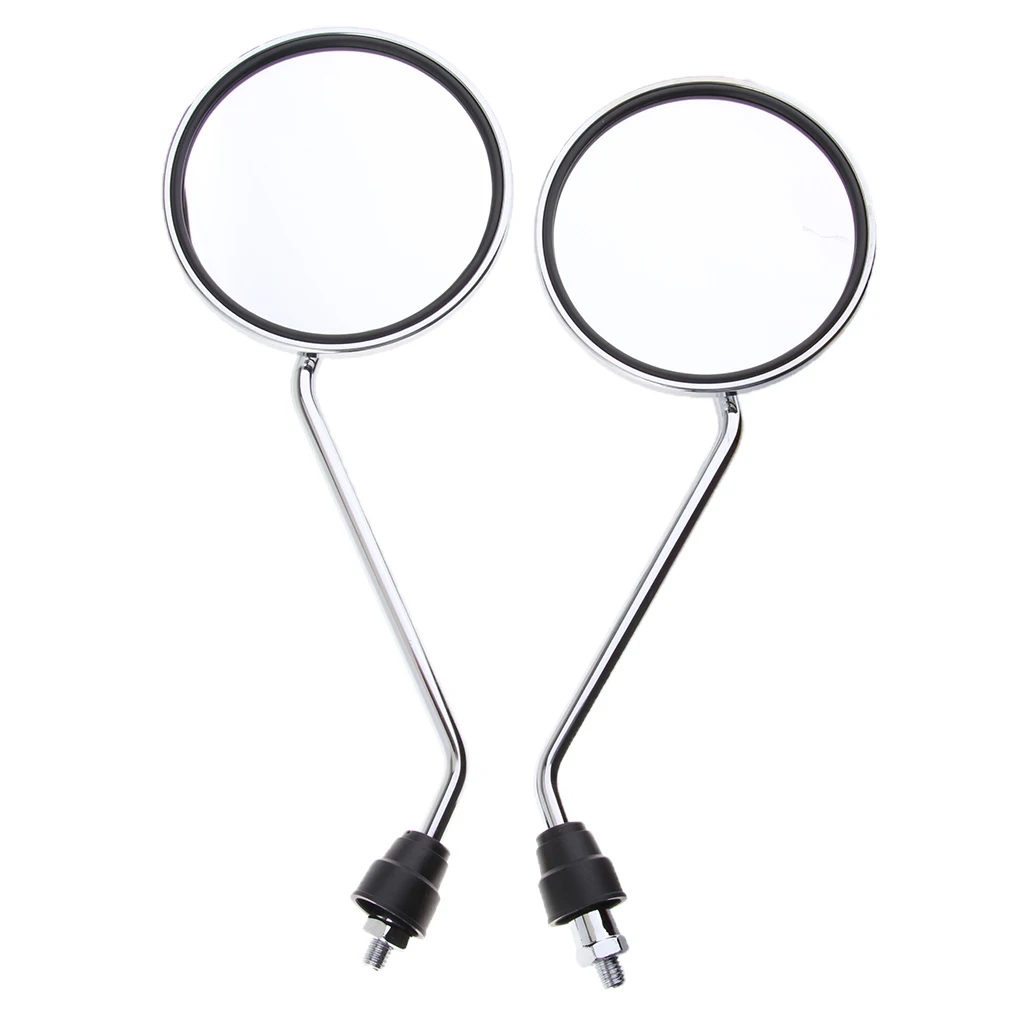 1 Pair Chrome Round Rearview Side Mirrors for Motorcycle Scooter 8mm