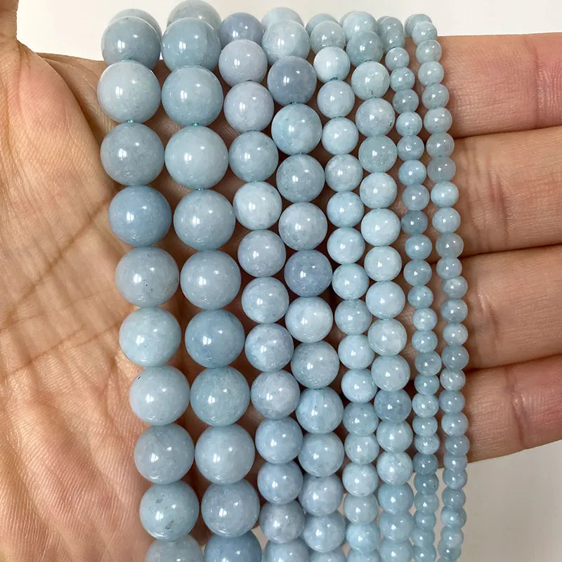 Wholesale Round Natural Stone Beads Light Blue Aquamarine For Jewelry Making DIY Bracelet Necklace 4/ 6/8/10MM