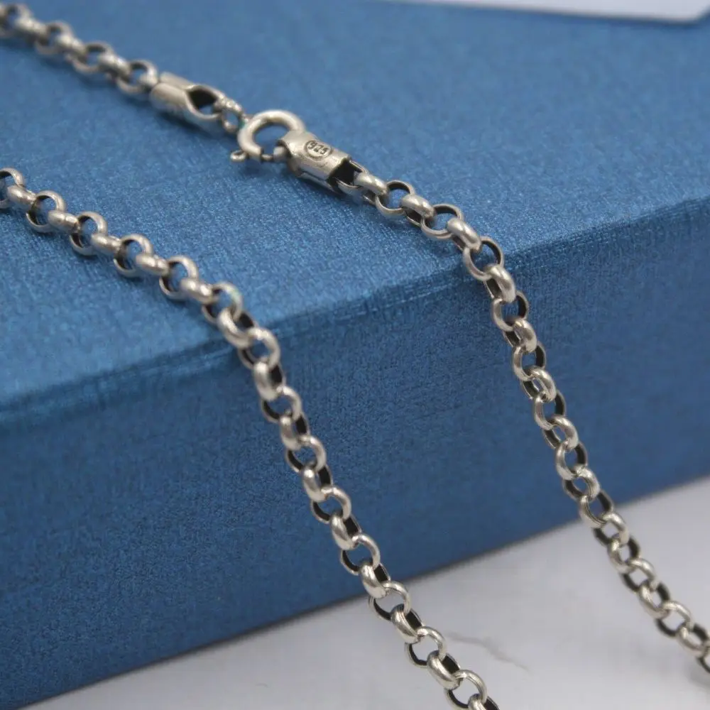 

New Pure 925 Sterling Silver Necklace 3mm Rolo Link Chain Necklace 18"L