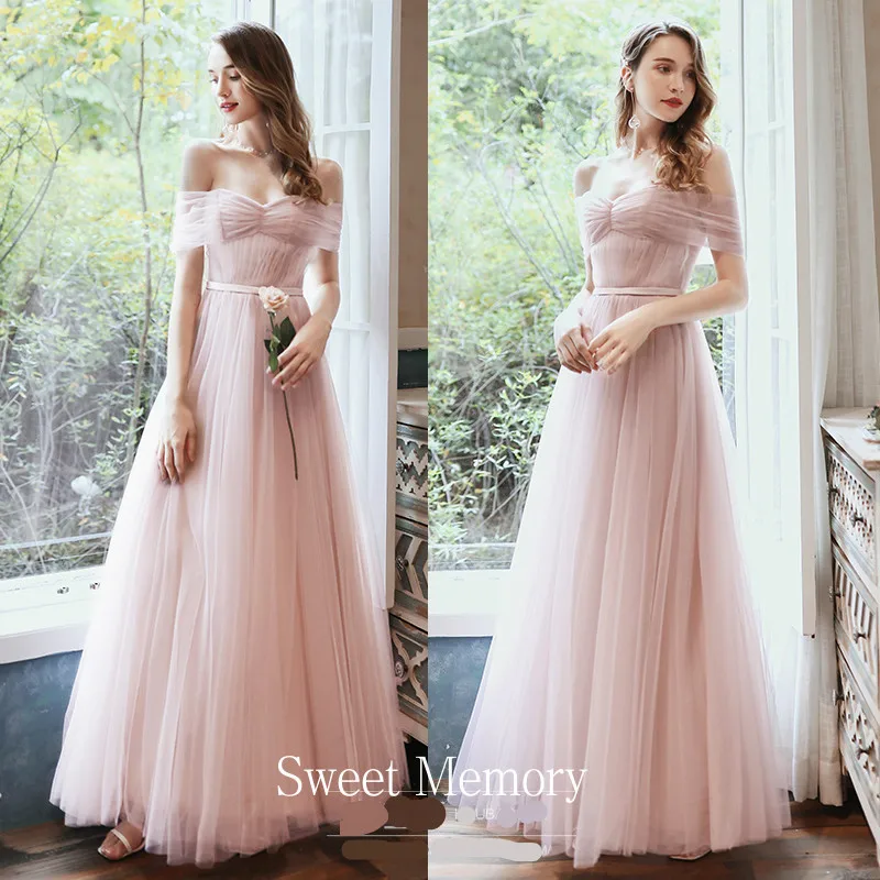 Custom Made Long Pink Bridesmaid Dresses For Wedding Party Robe De Soiree Mesh Tulle Dusty Green Graduation Vestido Prom Dress