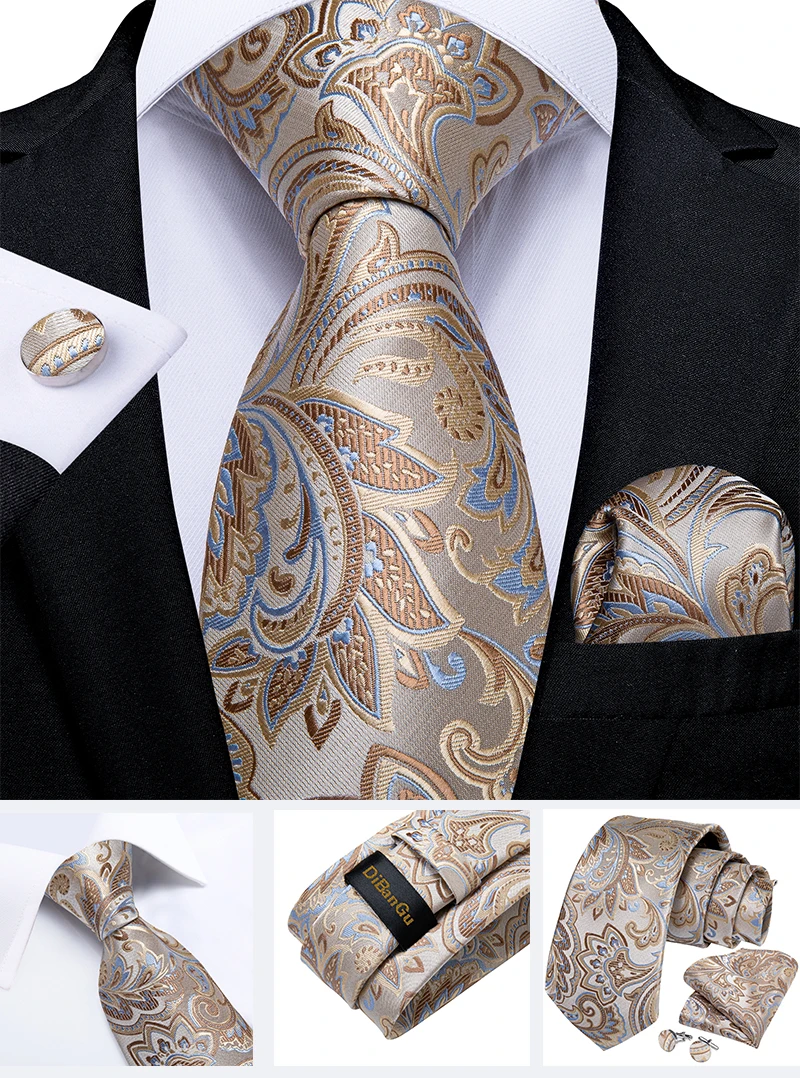 Modische Paisley-Herrenkrawatten in Gold, Türkisgrün, Schwarz, 8 cm, Business-Hochzeits-Accessoires, Krawatte, Geschenk für Männer, DiBanGu – Detail 17