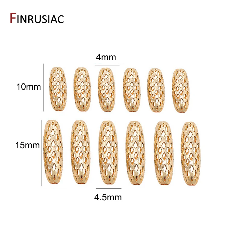 High Quality Brass Metal Gold Plated Hollow Long Tube Beads Accessories Oval Beads DIY Jewelry Making