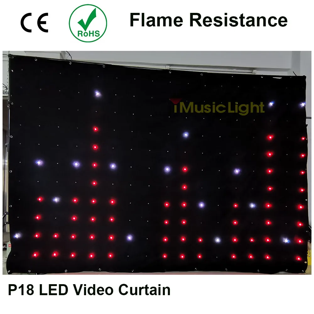 

P18 2Mx3M 80 Patterns DMX Video Curtain Screen Led RGB Stage Wedding DJ Backdrop 8CH с SD и контроллером Огнезащитный