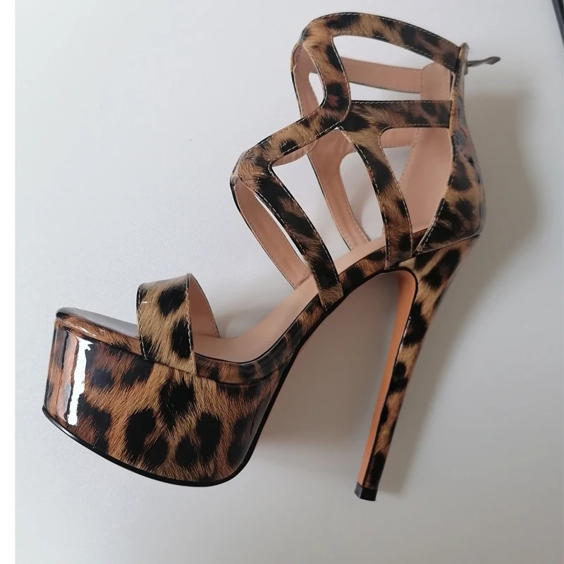 Onlymaker Women OpenToe Platform Ankle Strap Black Leopard Print Thin High Heel Sandals Party Dress Casual Heels