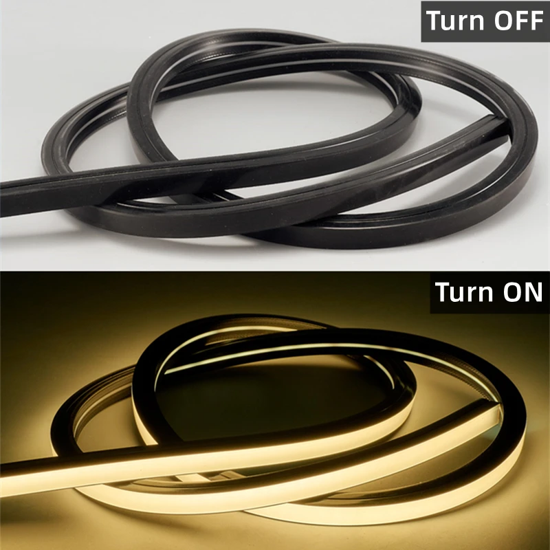 Preto LED Neon Corda Tubo, Silicone flexível Strip Lights, macio, impermeável, IP67, DC12V, SMD2835, Home Decor, Fita Luzes, ao ar livre