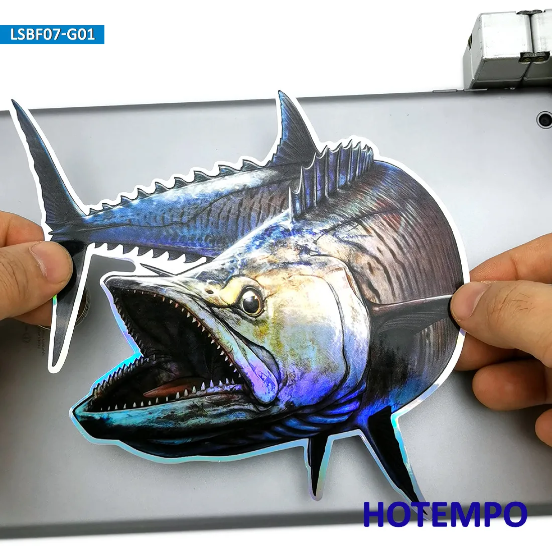 7.87inch 20cm Laser Big Size Fish Bluefin Tuna Laptop Guitar Motorcycle Car Stickers for Fisherman Go Fishing Waterproof Sticker