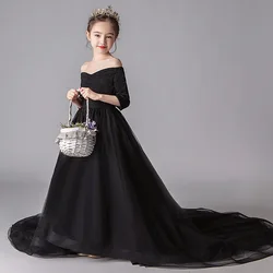 Child Flower Girl Formal Evening Dresses for Party and Wedding Teen Kids Ball Gown Mermaid Dress Black Prom Clothes 3 and 14 Age