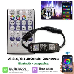 WS2812B LED Controller Bluetooth--compatible Music For SK6812 WS2811 WS2812 Pixel LED Strip Light APP 28Keys Remote DC5-24V