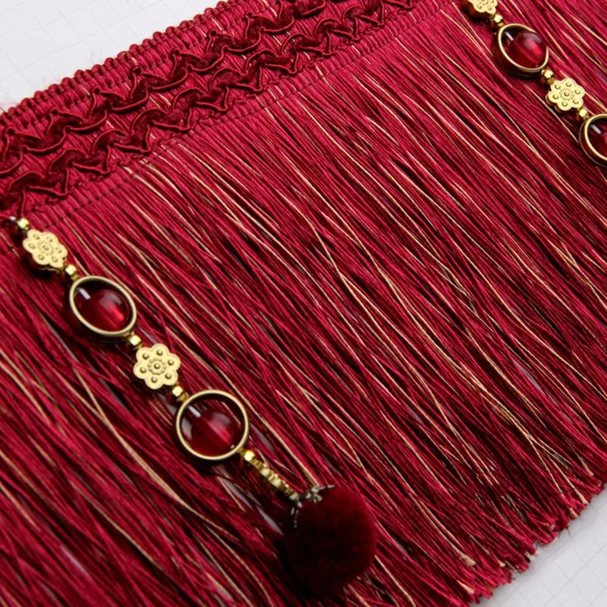 12M/lot 16cm Wide Bead Curtain Trims Long Tassel Fringe DIY Sewing Stage Sofa Cushion Decorative Lace Ribbon Curtain Accessories