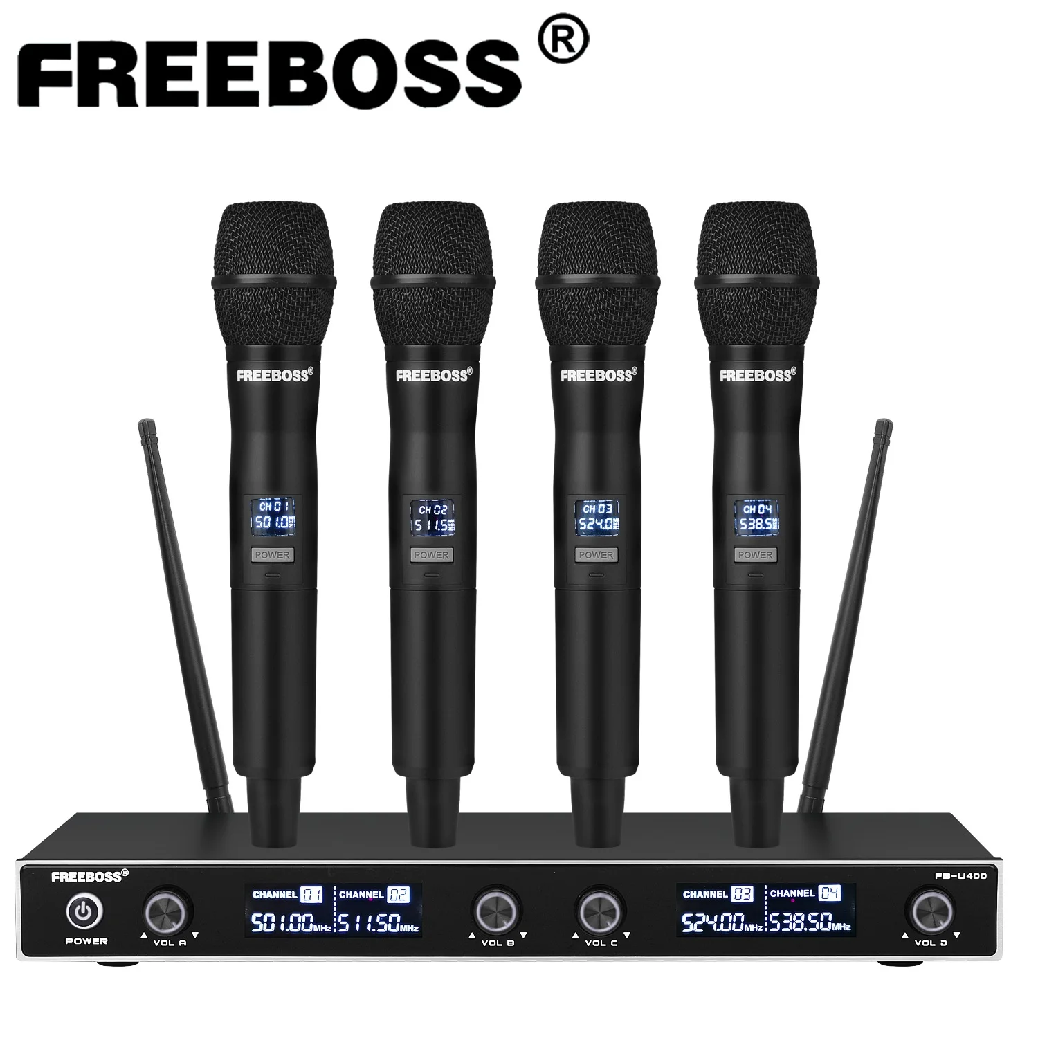 FREEBOSS 4 Channel Professional Karaoke Wireless Microphone UHF Fixed Frequency Dynamic Cordless Handheld Stage KTV Mic FB-U400