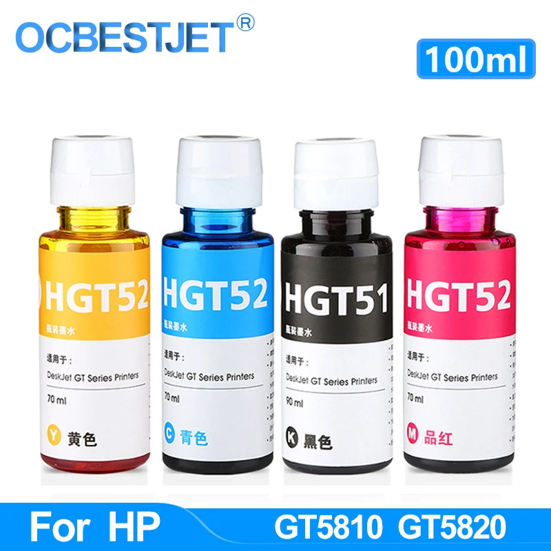 100ml/garrafa de recarga de tinta corante kit para hp gt51 gt52 para hp gt5810 gt5820 gt 5810 gt 5820 para todos os hp série gt tinta de impressora