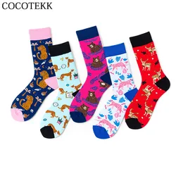 Women Socks Soft Combed Cotton Cartoon Animal Elk Leopard Tiger Bear Novelty Funny Happy Socks 2019 Winter Hip Hop Street Socks