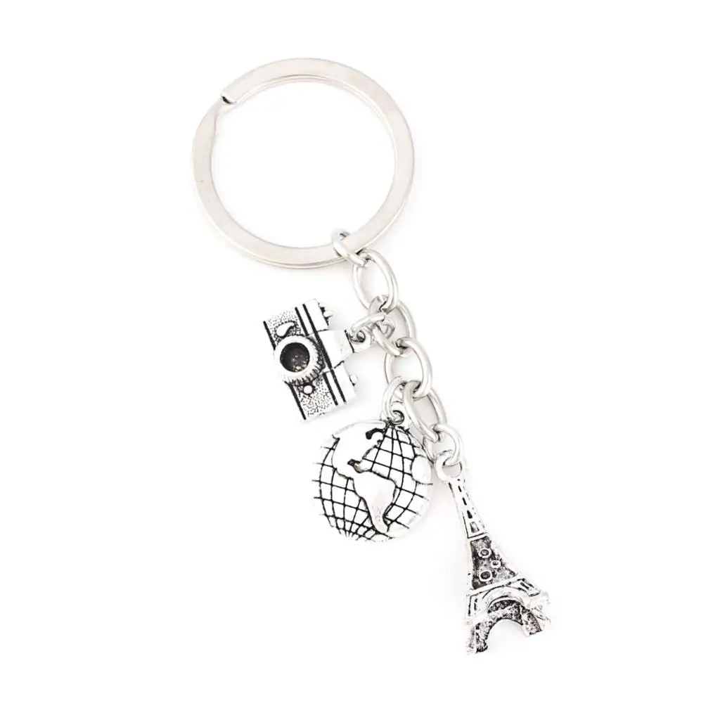 1Pc Popular Eiffel Tower and Globe Map Keyring Making Camera Travel Theme Keychain Souvenir Jewelry Accessories E2682