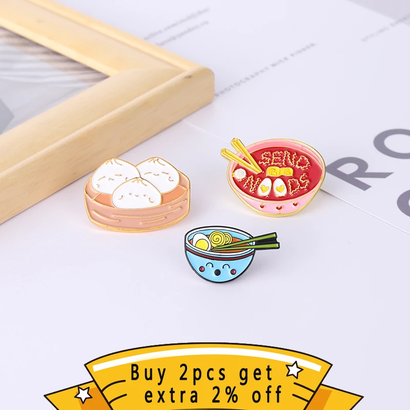 Cartoon Mini Ramen Japanese noodles Enamel Pin Cute Bowl Chopsticks Brooches Denim Shirt Collar Lapel Pins Badge Jewelry Gifts