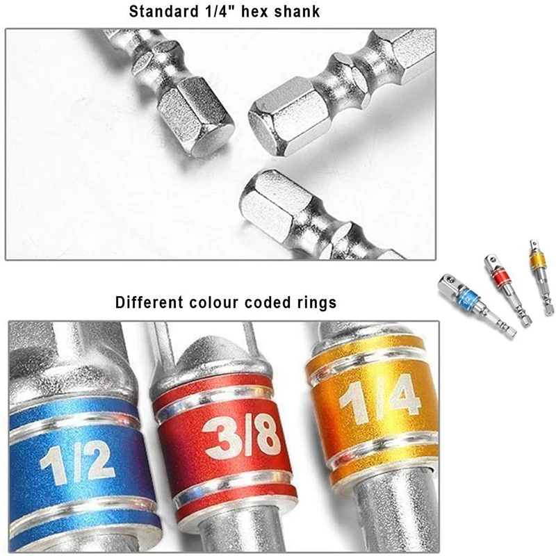 소켓 어댑터 육각 생크 세트, 1/4 "3/8" 1/2 "인치, 105 도 직각 드릴 스크루 드라이버 파워 드릴링 도구
