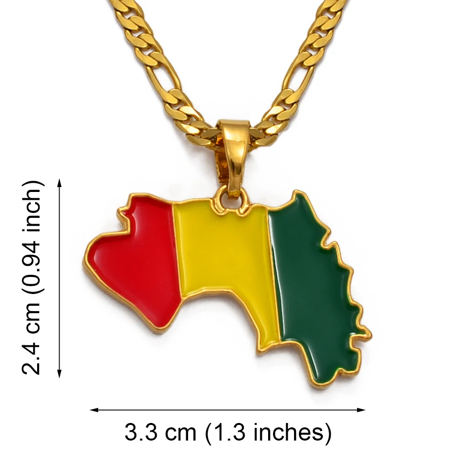 Anniyo Guinea Map & Flag Pendant Necklaces for Women/Men Gold Color Jewelry Map Of Guinea Necklaces Guinee #116706