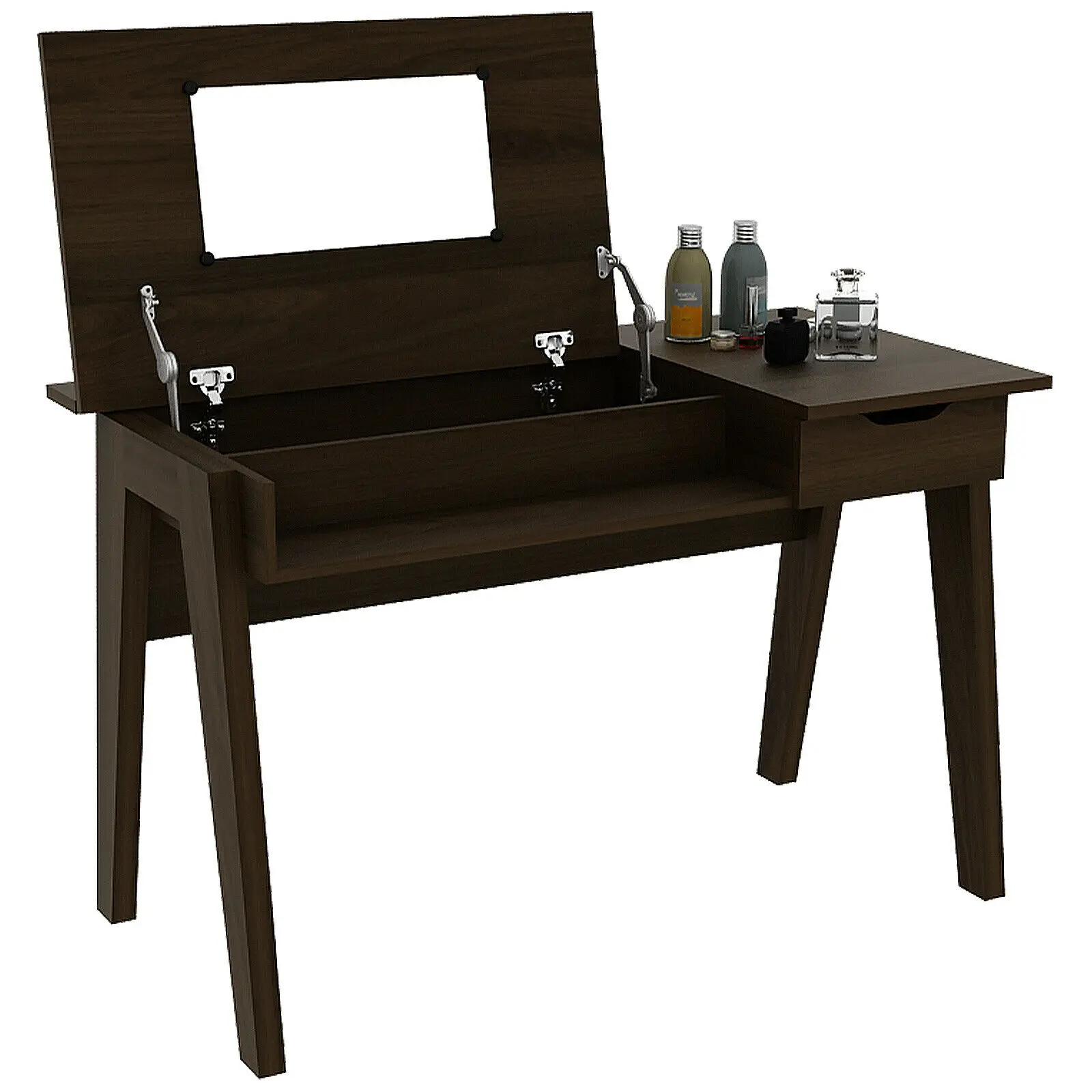 Vanity Table with Flip Mirror Writing Computer Desk Storage Drawer Walnut