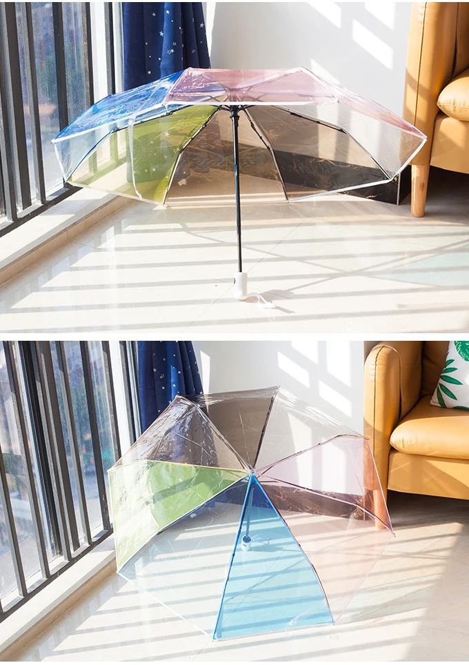 Transparent Umbrella Rainbow Strong Stand Whole Sale Brand Umbrella Plegable Guarda Chuva Transparente