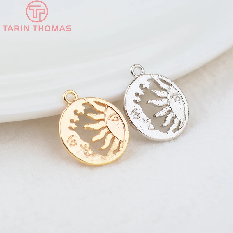 (146)10PCS 14.5x12.5MM 24K Gold Color Plated Brass Star Sun Moon Charms Pendants High Quality Diy Jewelry Findings Accessories