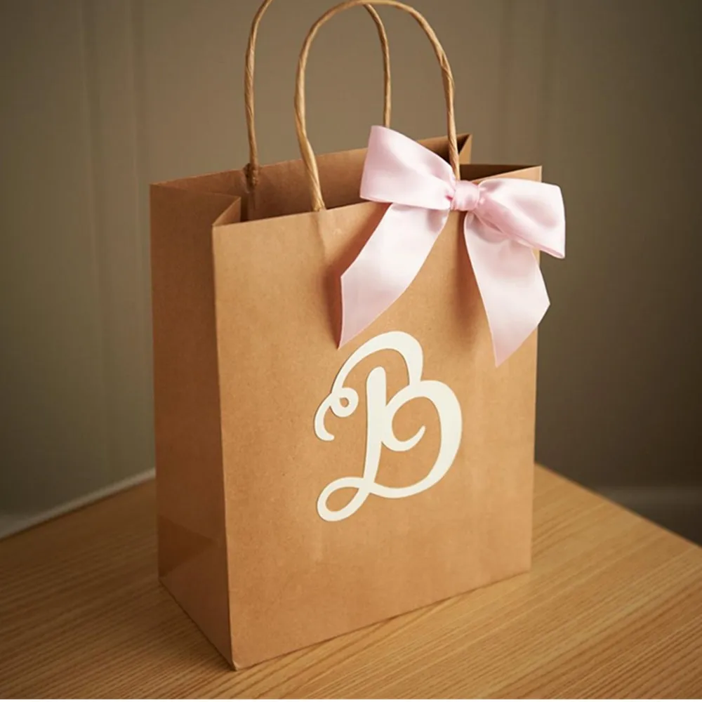 personalized  Gift Bags for Wedding Guests. Engagement  Large Kraft Paper Bags with Handle. cutom  Party Favor Bags. Br8KFT.