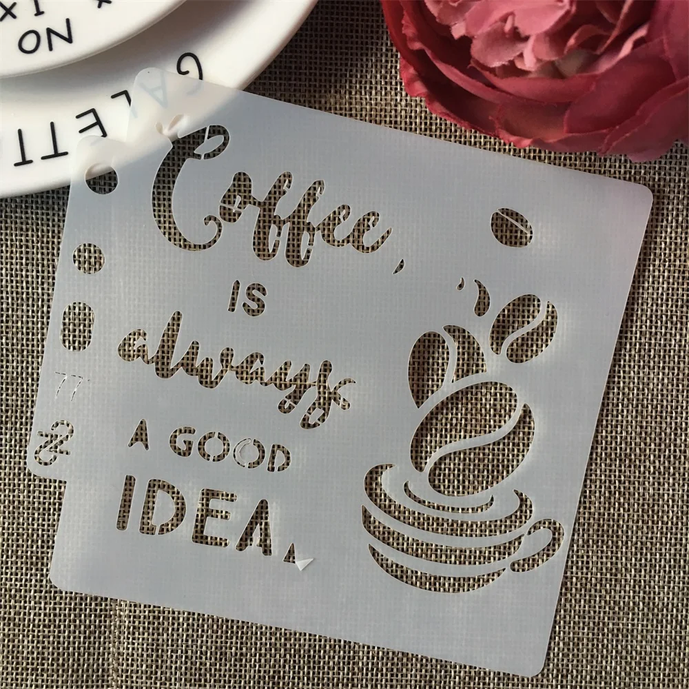 5inch Cup Coffee Idea Words DIY Layering Stencils Painting Scrapbook Coloring Embossing Album Decorative Card Template