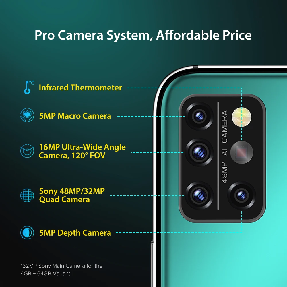 UMIDIGI-teléfono inteligente A9 Pro versión Global, Smartphone con Android 10, 8G, 128G, pantalla FHD de 6,3 pulgadas, cámara cuádruple de