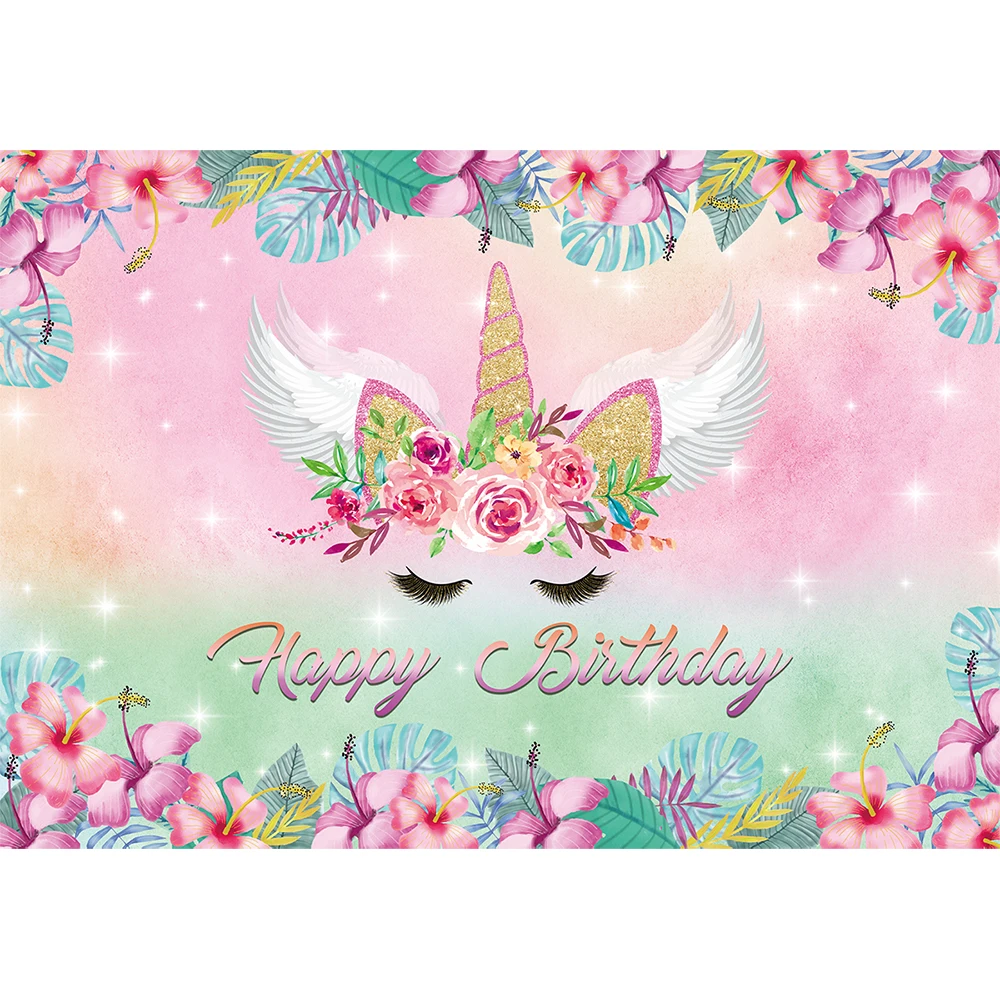 Funnytree Unicorn Background Photographic Studio Birthday Rainbow Children Flower Colorful Custom Backdrop Photobooth Photowall