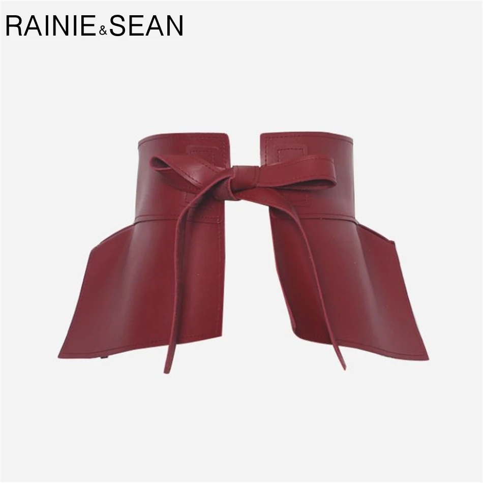 RAINIE SEAN Leather Belt Women Wide Cummerbund Ladies Waist Belts Red Novelty Self Tie Female Leather Skirt Corset Accessories