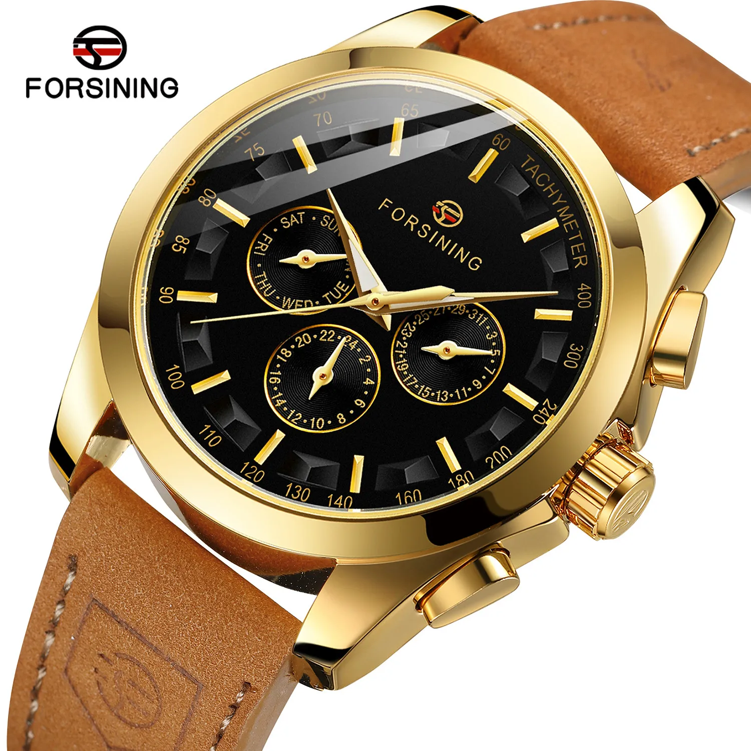 

Forsining Top Brands Mechanical Men Watch Waterproof Fashion Leather Band Automatic Clockwork Hollow Out Gold Male Wristwatch