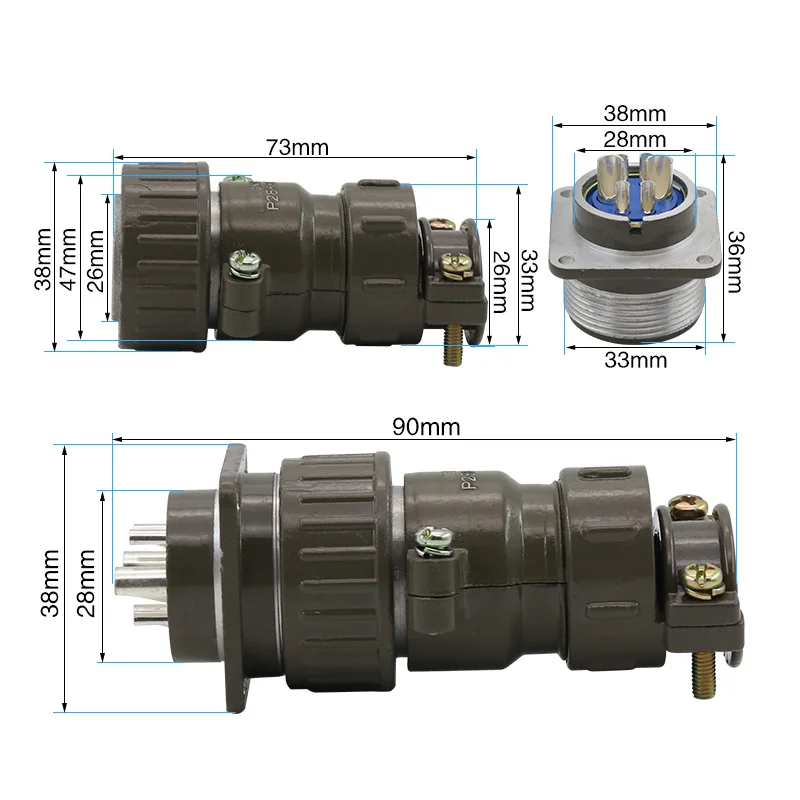 Aviation plug socket round connector P28 series 2.4.6.7core diameter 28MM