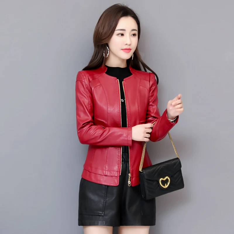 2023 neue Frühling Herbst Frauen Faux Leder Jacken Reißverschlüsse Mantel Weibliche Mode Schlank Motorrad Oberbekleidung Biker Schafe Skinjacket