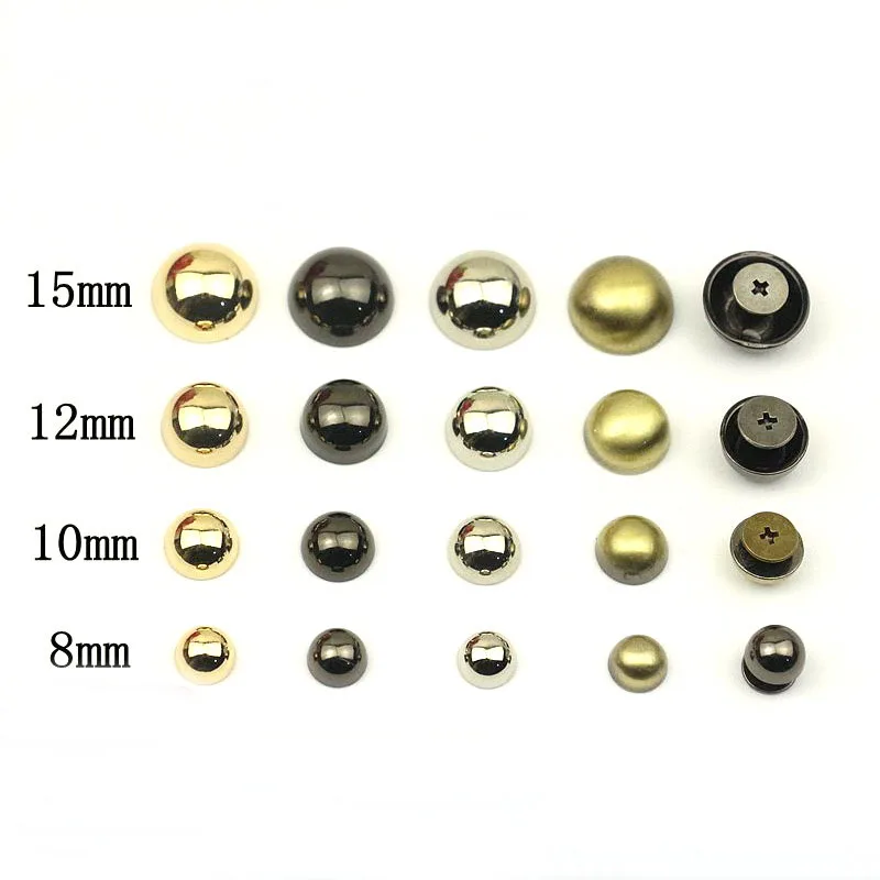 

50pcs 8/10/12/15mm Mashroom Head Rivet Screw Bags Hardware Handbag Studs Button Nail Feet Rivet Metal Buckles DIY Leather Craft