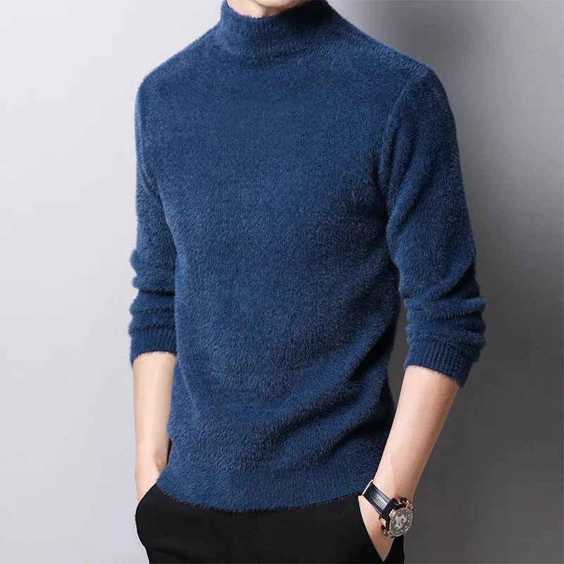 

Men Clothing Knitted Sweater Thick Solid Warm Pullover Long Sleeve Pull Homme Autumn Winter Harajuku Mink Velvet Jumper Sueter