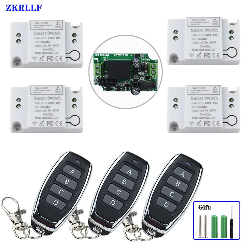 433Mhz Universal Smart Wireless Remote Control Switch AC 120V 220V 1CH Receiver Corridor Room Home Led Light Lamp Switch DIY