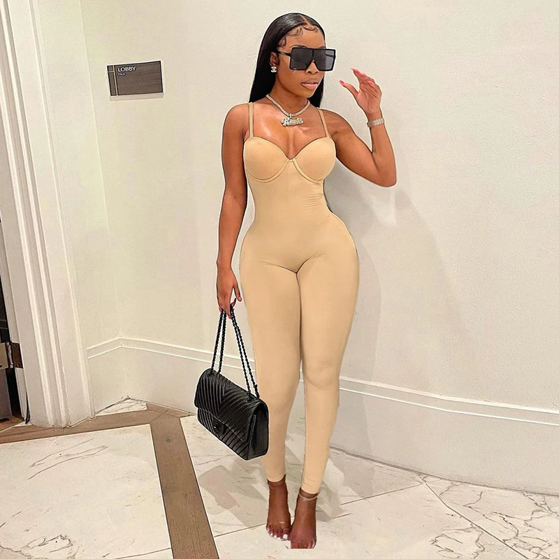 

One Pieces Sheath Slim Body-Shaping Club Wear Sexy Strapless Jumpsuit Women Hipster Solid Popular Baddie Style Camisole