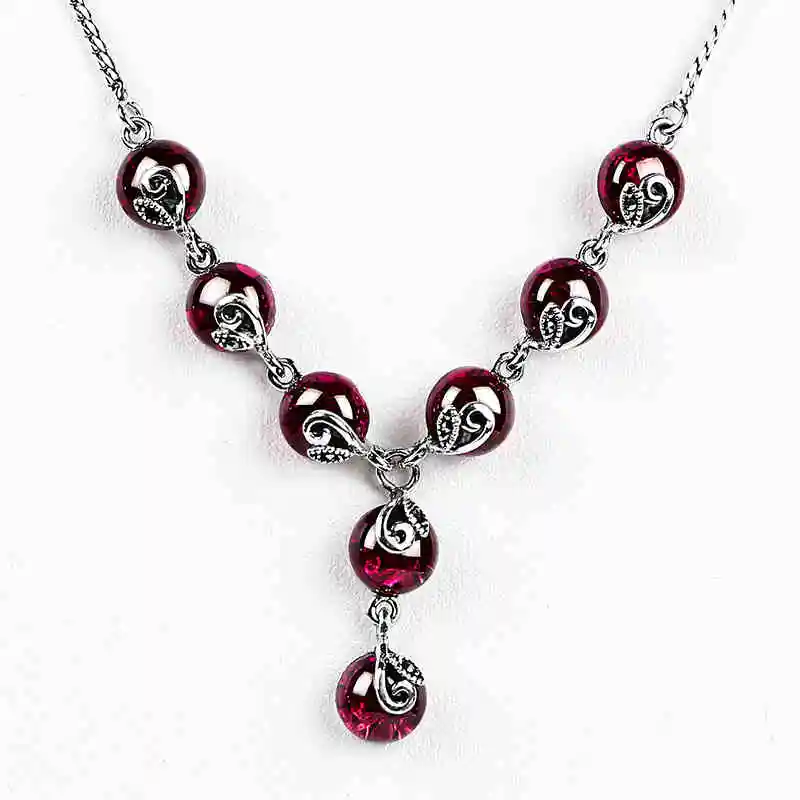 

ZHJIASHUN Retro 100% 925 Sterling Silver Natural Garnet Ruby Necklace Pendant For Women Vintage Gemstones Pendants Jewelry