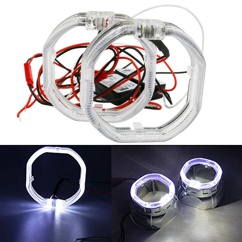 

2 pcs Square Shape Angel Eyes Kit Light Guide Halo Ring LED DRL Headlight Fog Lamps Ring With Drive White For Car Motor 9-36V DC