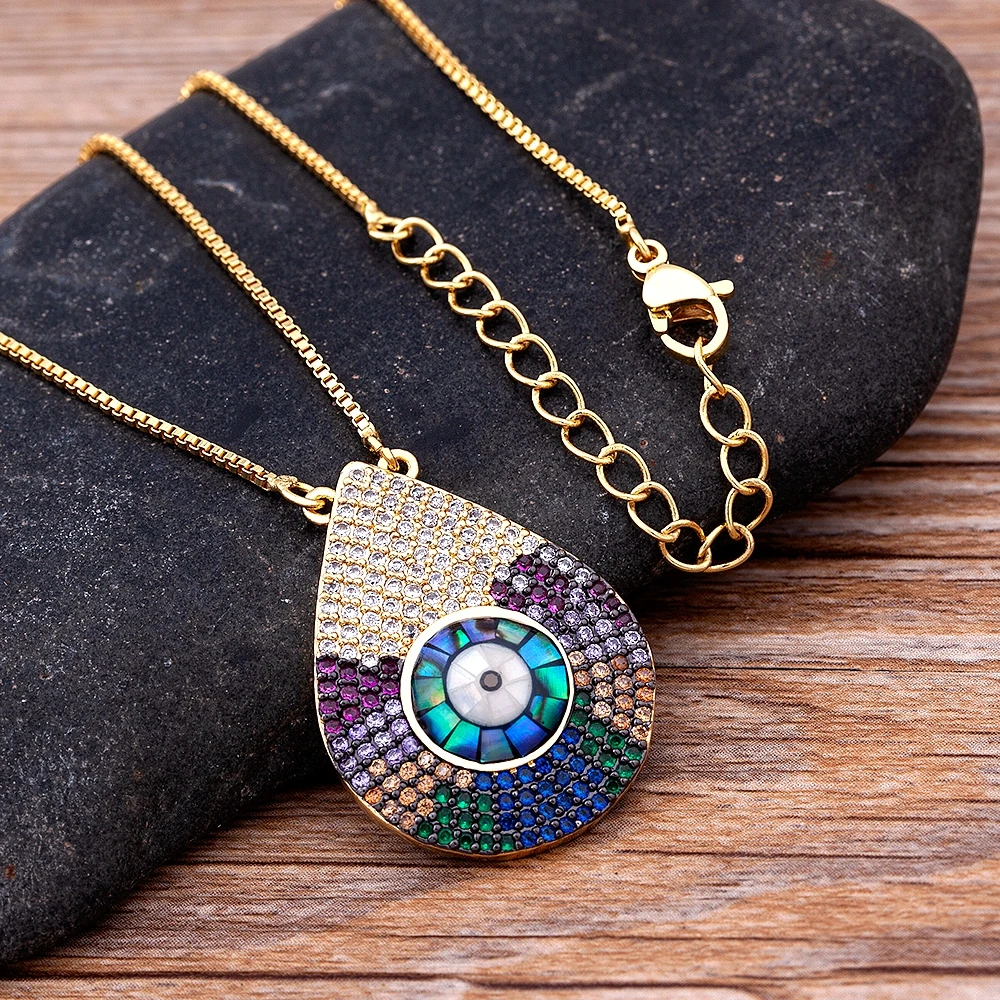 New Design Luxury Whater Drop Shape Pendant Evil Eye Crystal Boho Necklace Copper Zircon Lucky Jewelry Party Wedding Gift