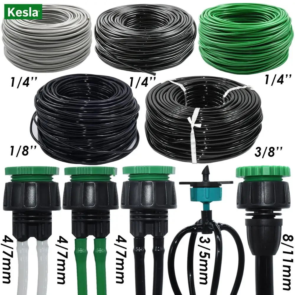 KESLA 3/5mm 4/7mm 8/11mm Garden Watering Hose PVC Drip Irrigation Tubing 1/8'' 1/4'' 3/8'' Black White Green Pipe Flower Plant