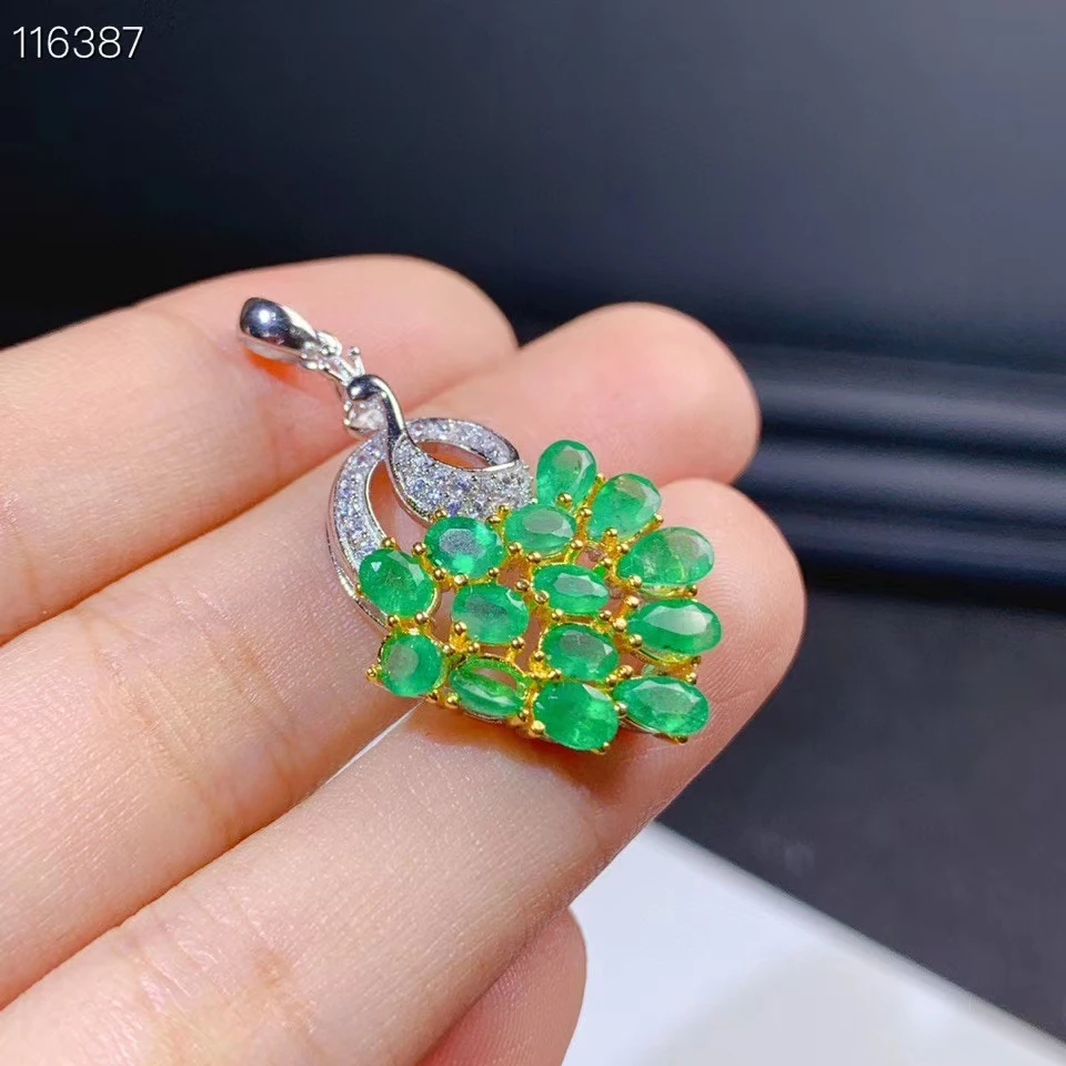 KJJEAXCMY fine jewelry 925 Sterling Silver inlaid natural emerald fashion peacock girl Pendant Necklace support test hot selling